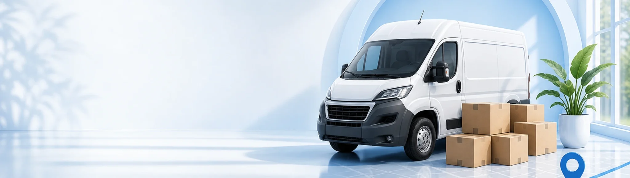Delivery truck, parcels and ASSEMAT order-tracking marker